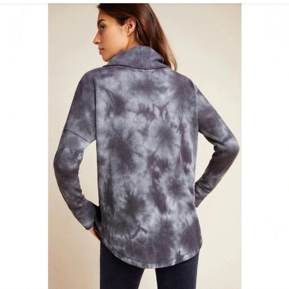 ANTHROPOLOGIE Maeve Tie Dye Waffle Knit Cowl Neck Ainsley Thermal Top Tunic - Picture 3 of 10